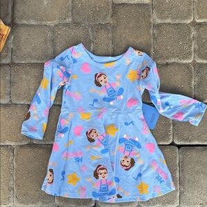 Blue Long-Sleeve Dress with Ms. Rachel